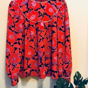Who What Wear Flower Design Long Sleeve Blouse